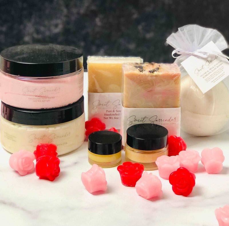 Self-Care Spa Bundle from Sweet Surrender  125, spa beauty gift set, luxury bath and body care gift set, luxury bath bomb gift set, luxury body butter gift set, luxury gift set, sweet surrender gift set