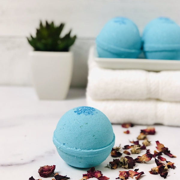 large blue black raspberry vanilla foaming bath bomb with blue epsom salt bath bomb, bubbling bath bomb, foaming bath bomb